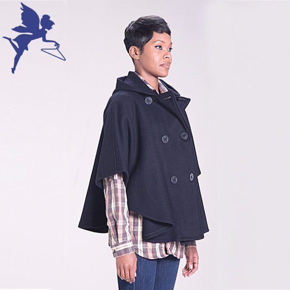 SCHOTT NYC Double Breasted Wool Hooded Peacoat Cape - Picture 8 of 13